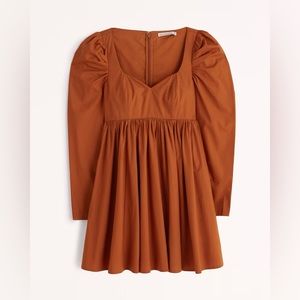 Long-Sleeve Poplin Babydoll Mini Dress